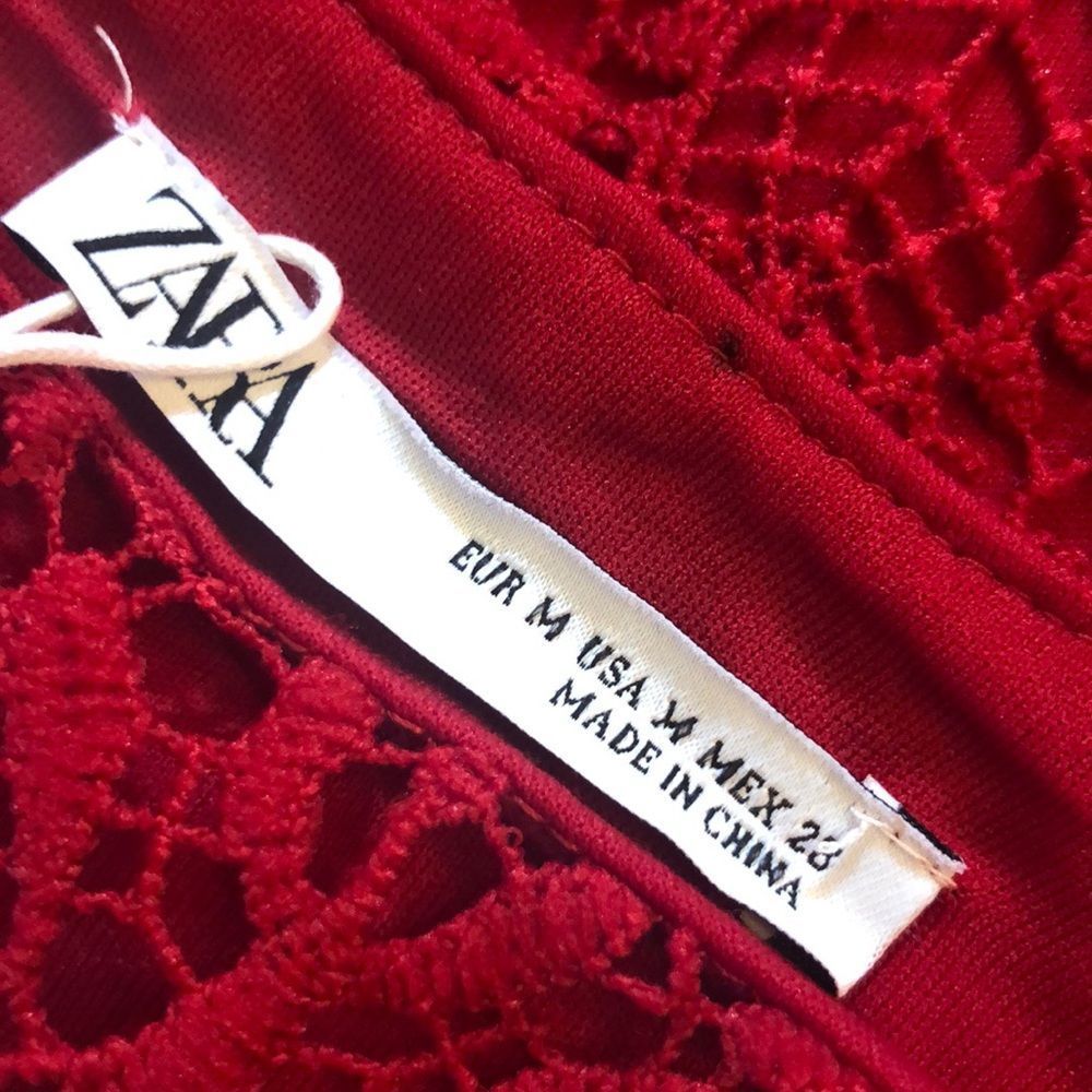 Zara Red Lace Trumpet Midi Skirt Size Medium - Picture 9 of 10